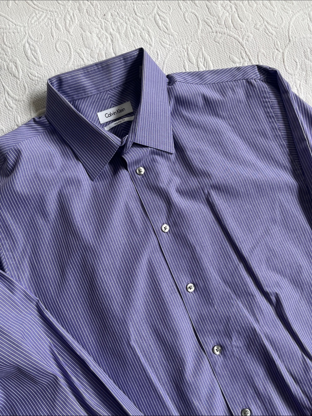 Calvin Klein Purple Pinstripe Dress Shirt 16 34/35